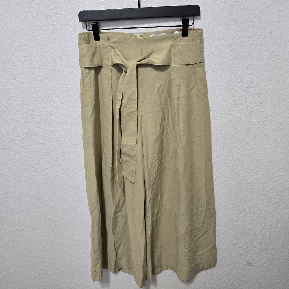Vince Belted Palazzo Culotte Pant maiz yellow tan high waist rise Casual crop - Picture 3 of 12
